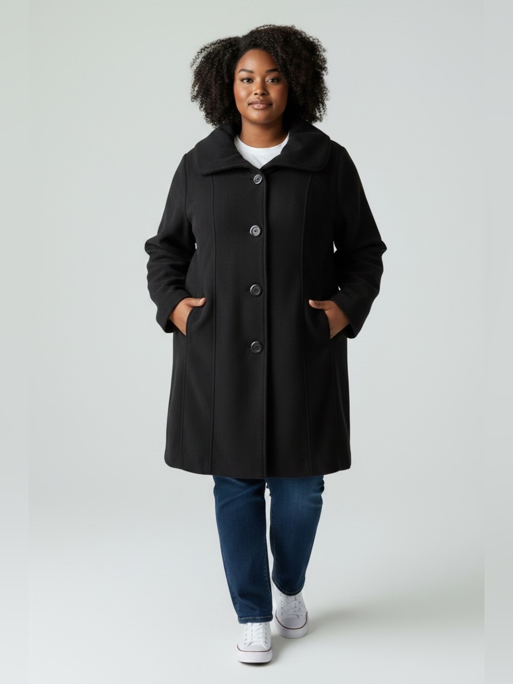 George Black Wool Blend Swing Coat 3X Plus Size Dress Coat Collar Classic Jacket